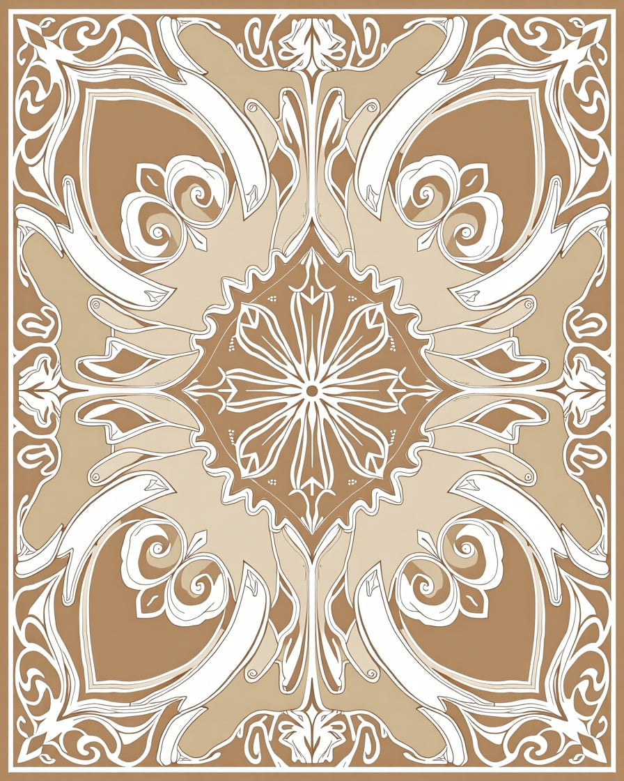 Elegant Brown White Floral Art Nouveau Rug