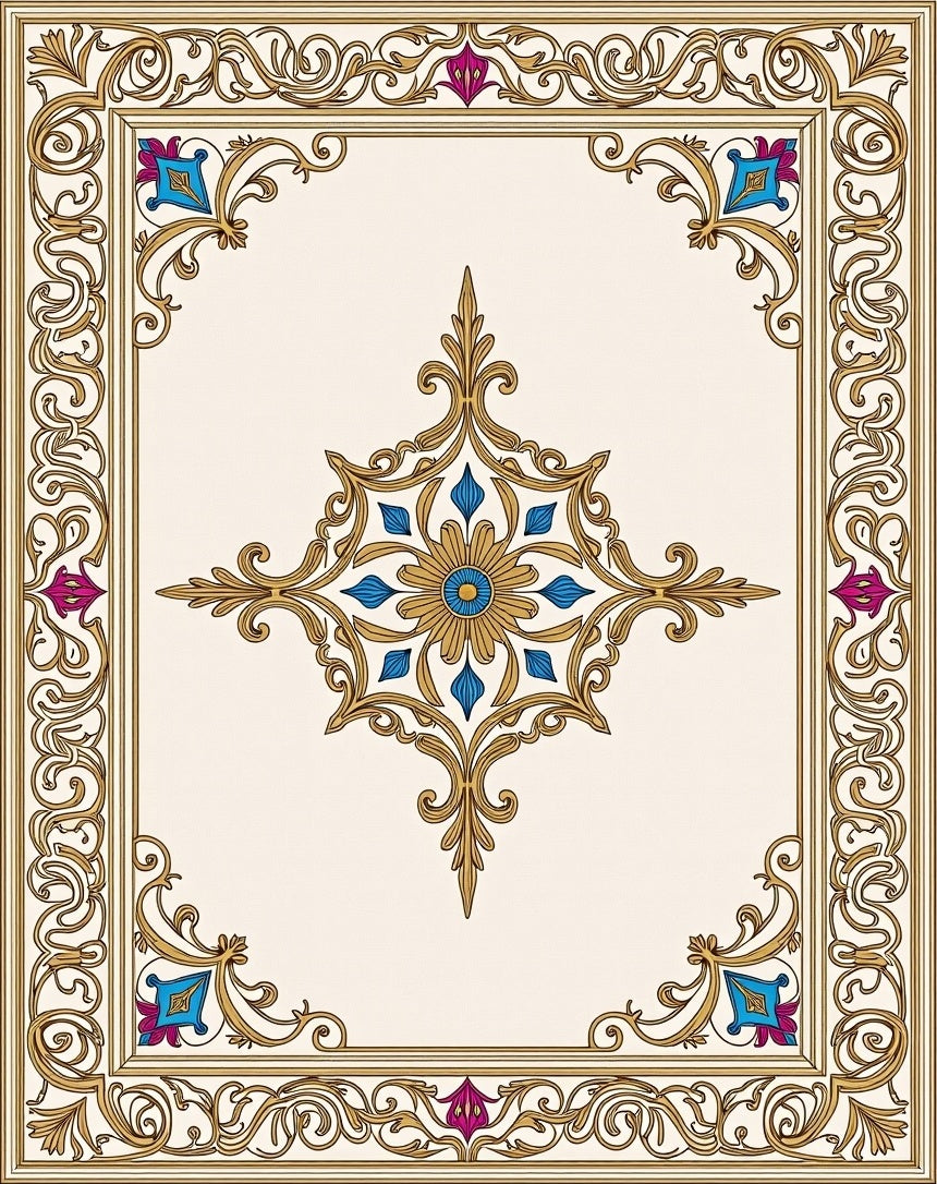 Ornate Gold Floral Centerpiece Rug
