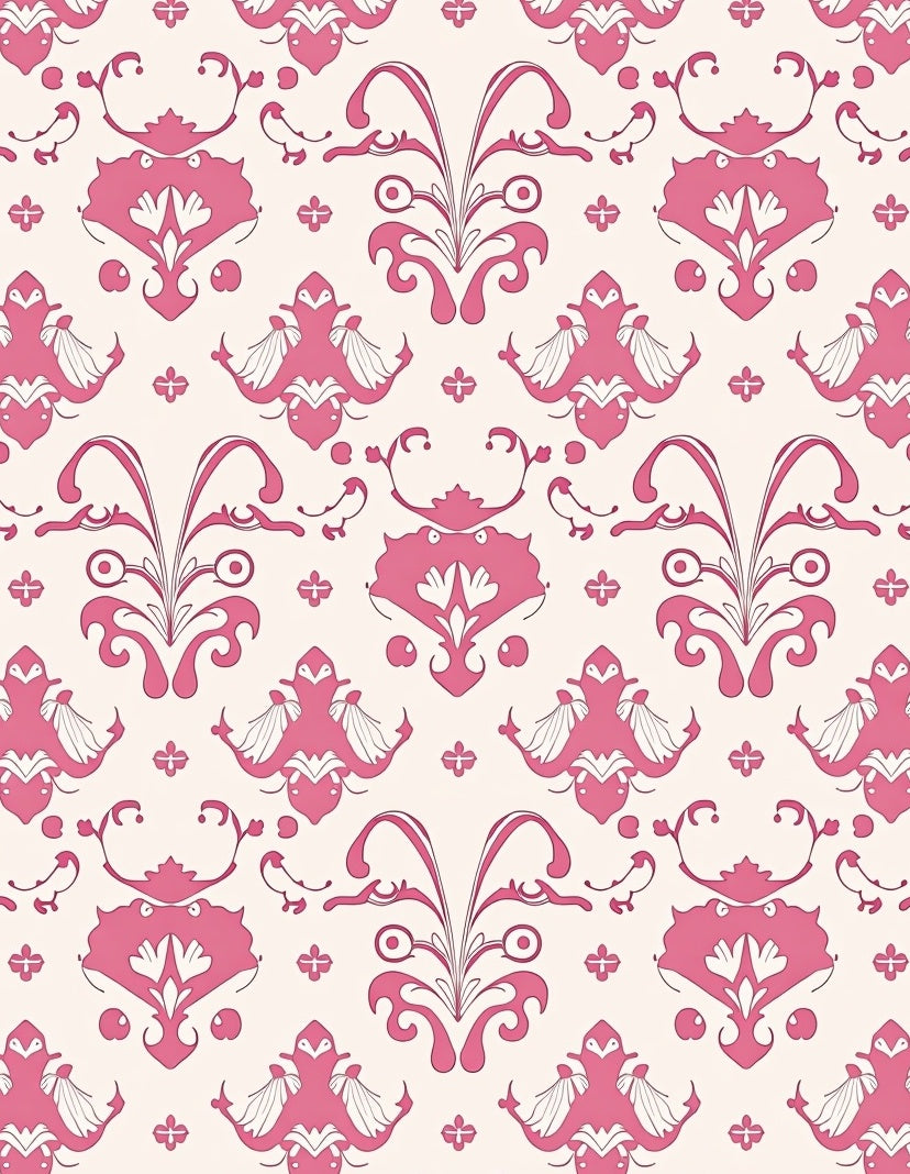 Pink Floral Arch and Scroll Rug