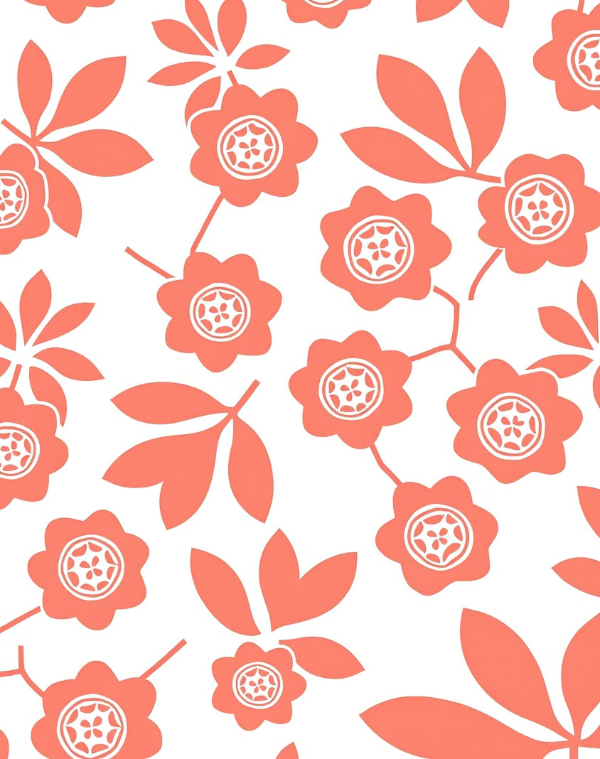 Coral Floral And Leaf Pattern Rug
