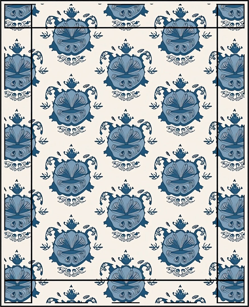 Blue Floral Damask Pattern Rug