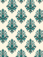 Teal Floral Damask Pattern Rug