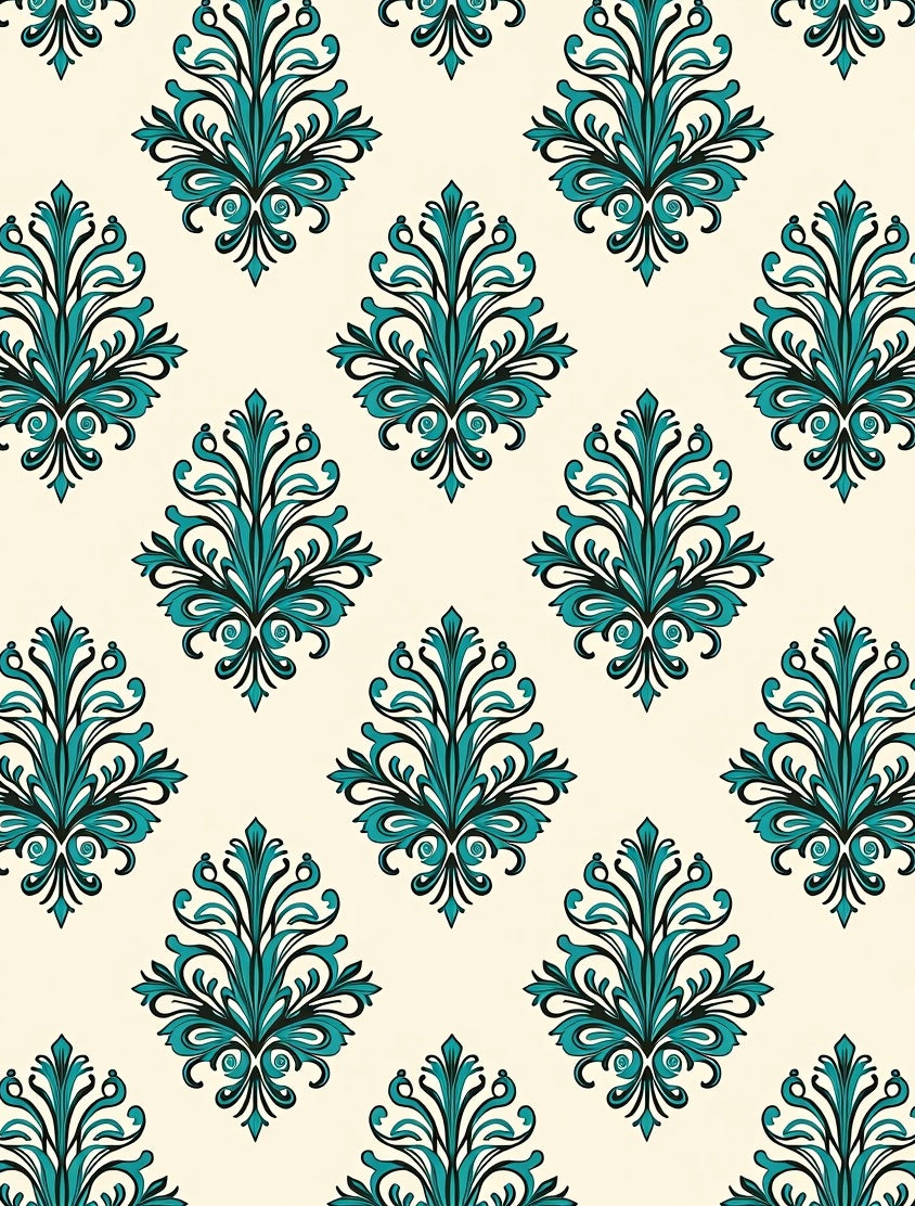 Teal Floral Damask Pattern Rug