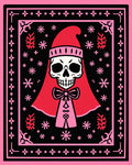 Cosmic Skull Red Pink Snowflake Border Rug