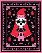 Cosmic Skull Red Pink Snowflake Border Rug