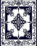 Dark Blue White Ornamental Floral Design Rug