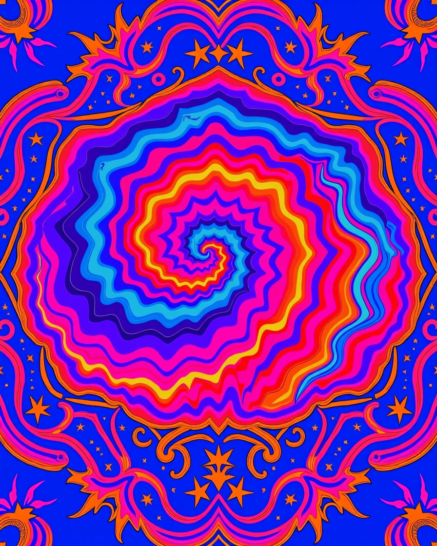 Vibrant Psychedelic Swirl Star Rug