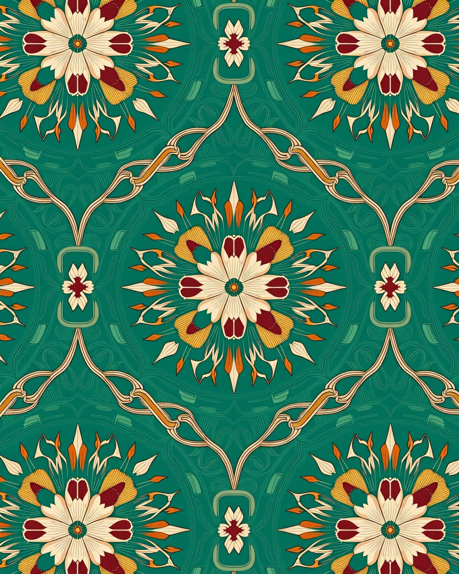 Art Nouveau Floral Medallion Pattern Rug