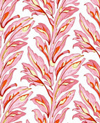 Coral Pink Leafy Branch Pattern Rug