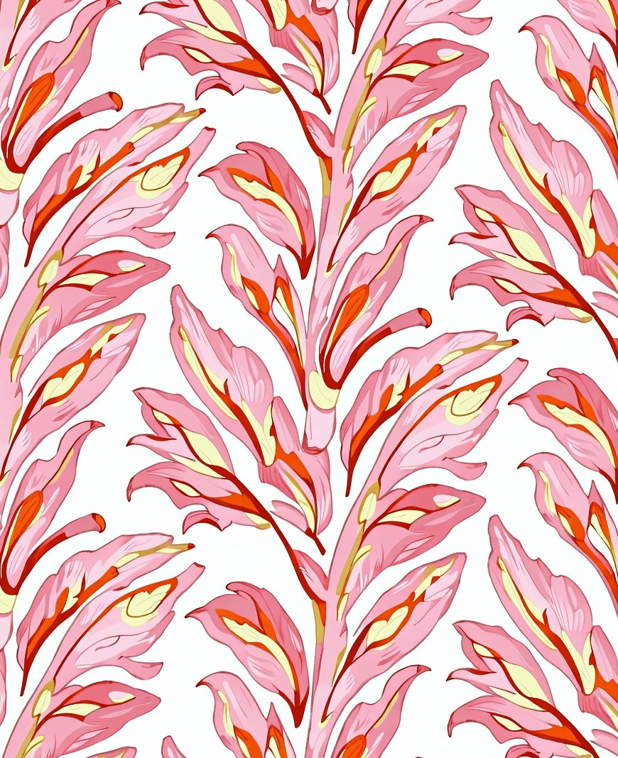 Coral Pink Leafy Branch Pattern Rug