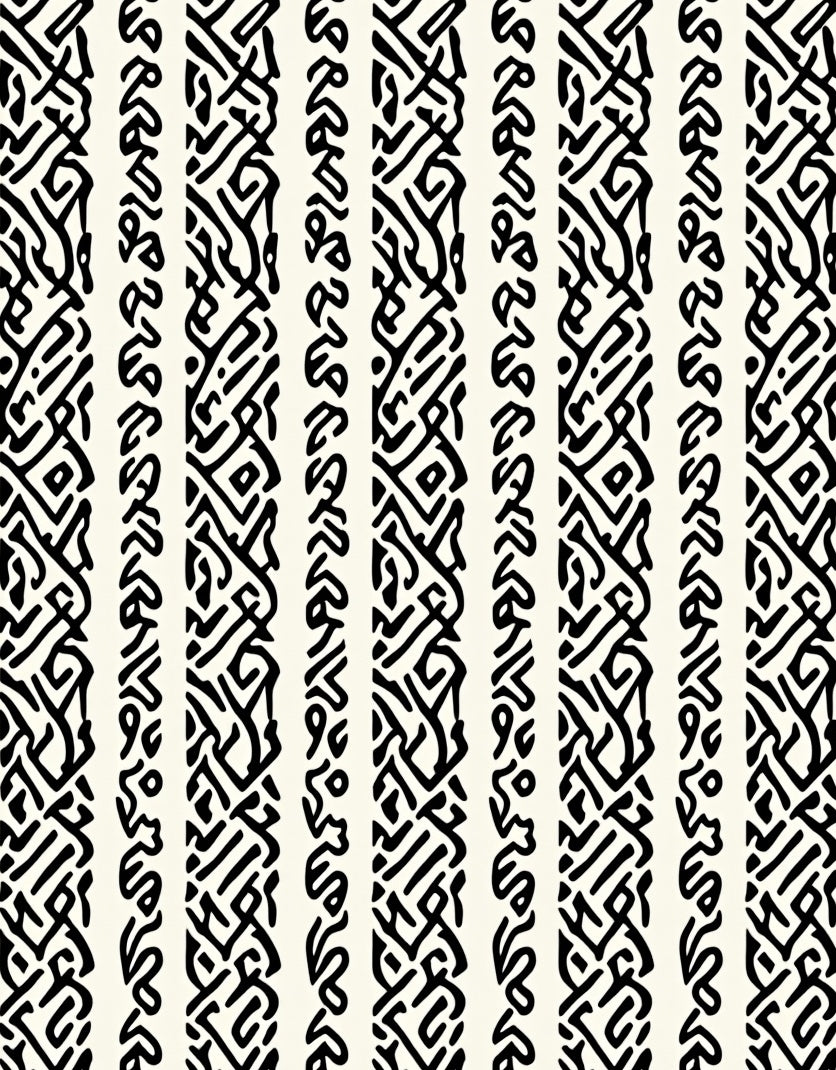 Intricate Black White Striped Pattern Rug