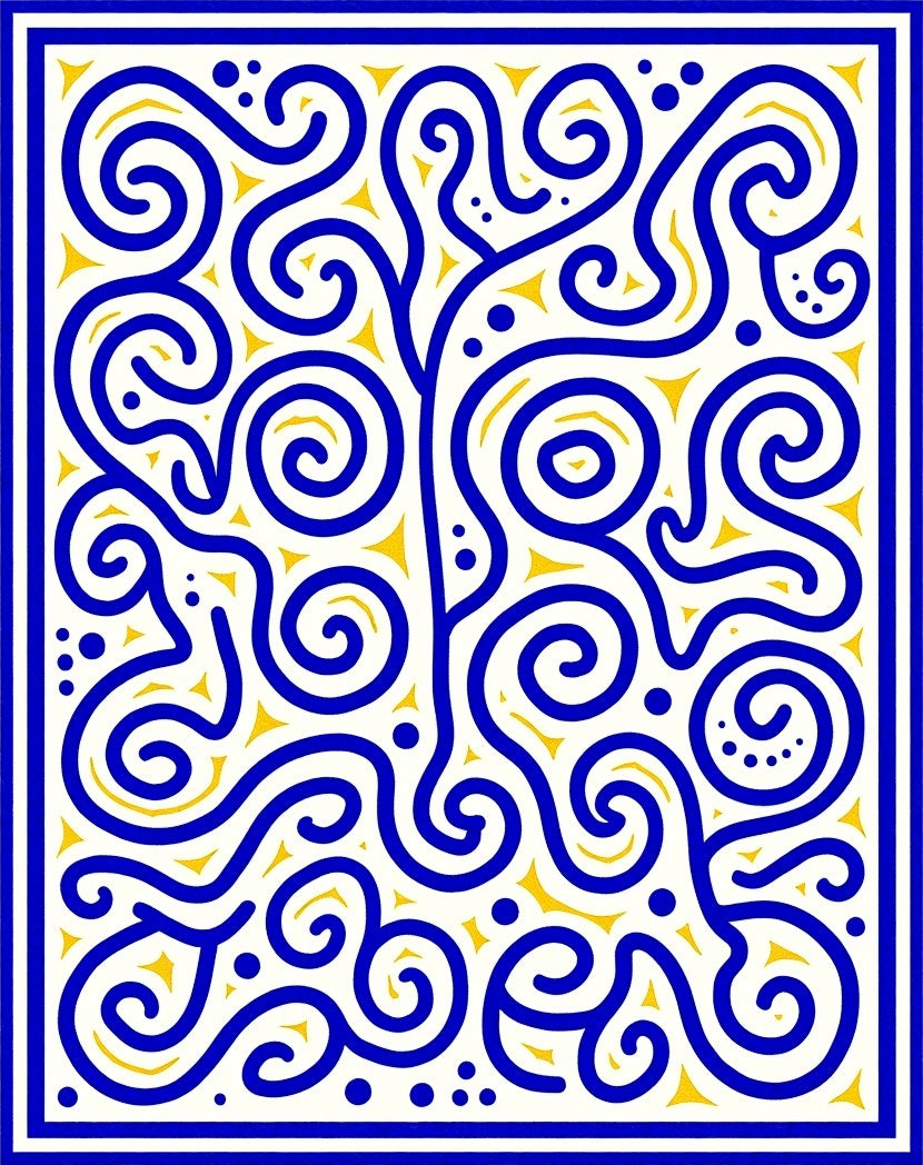Abstract Blue Yellow Swirl Pattern Rug