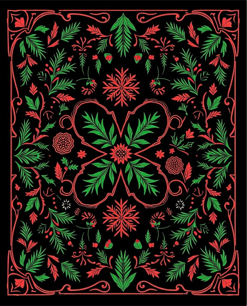 Crimson Green Foliage Swirl Rug