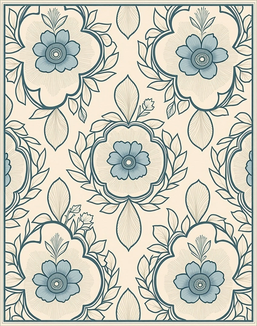 Classic Blue Floral Medallion Pattern Rug