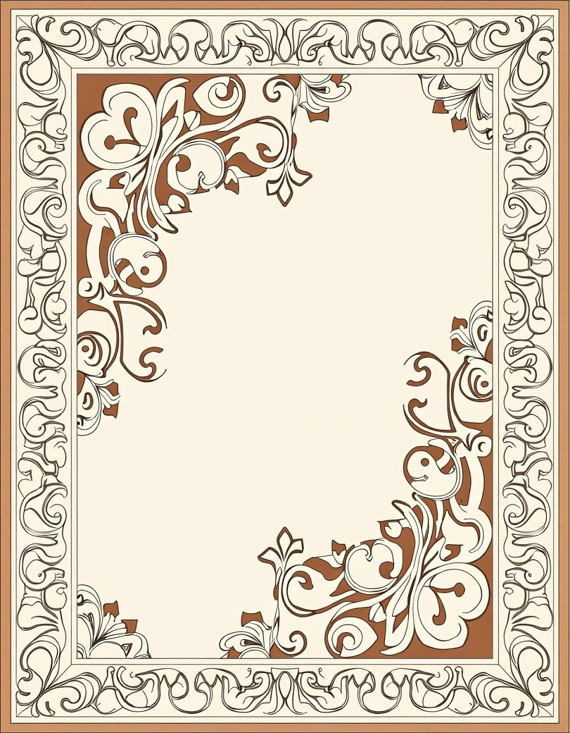 Elegant Scrollwork Floral Border Design Rug