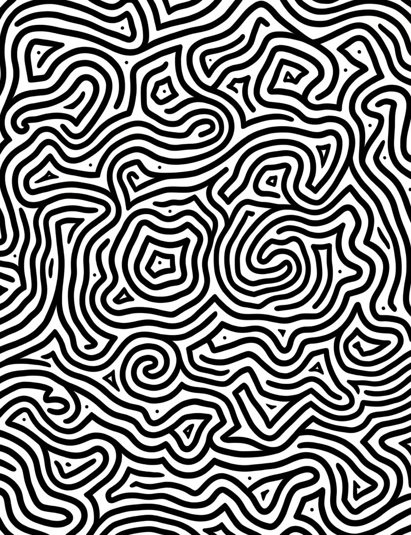Black White Abstract Maze Pattern Rug