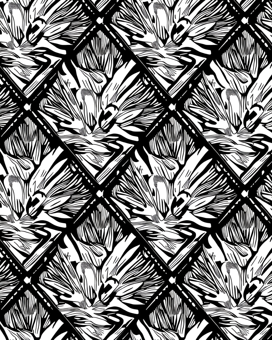 Dramatic Linear Floral Diamond Pattern Rug