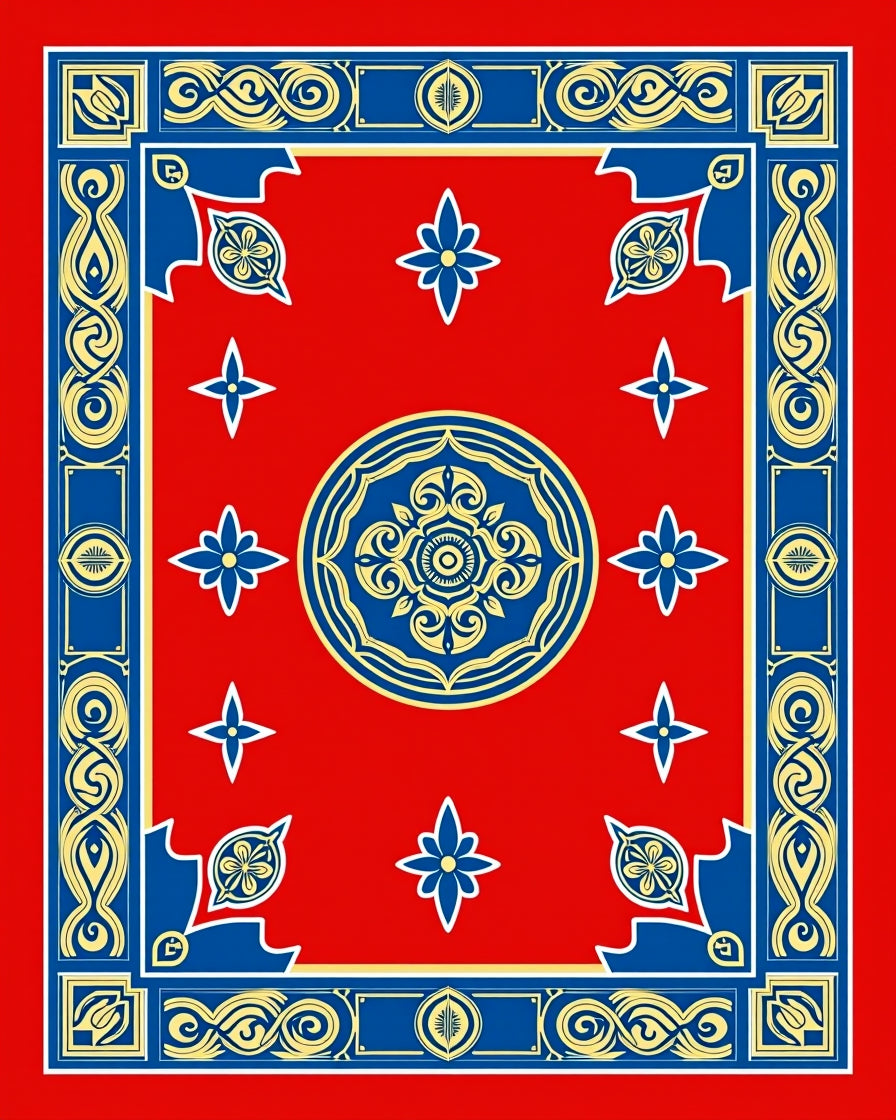 Red Yellow Blue Mandala Border Design Rug