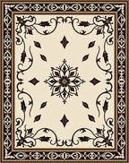 Elegant Black Floral Scrolls Medallion Rug