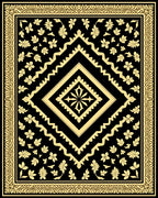 Black Gold Floral Medallion Design Rug