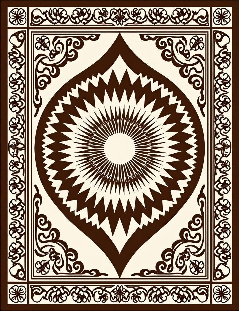 Abstract Sunburst Floral Border Design Rug