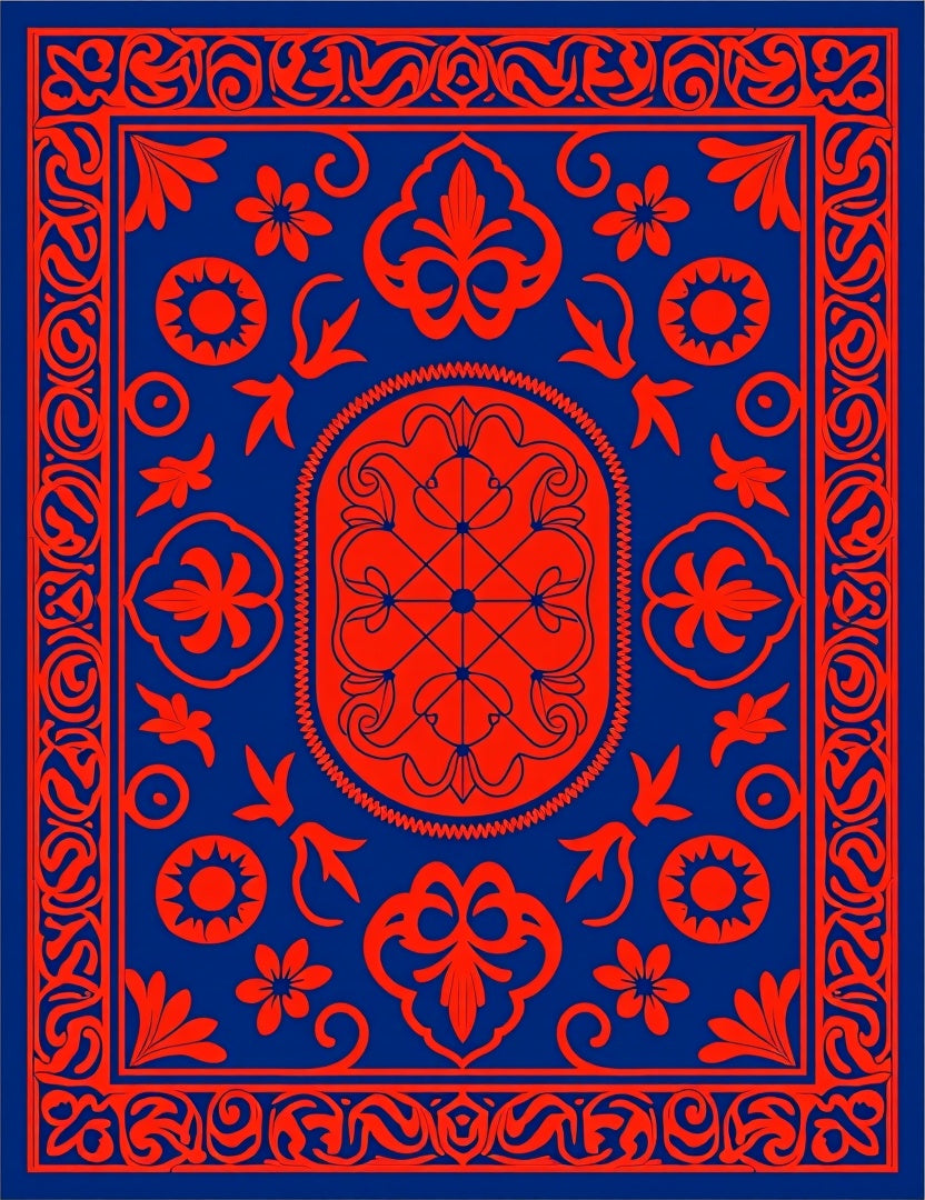 Ornate Floral Red and Blue Rug