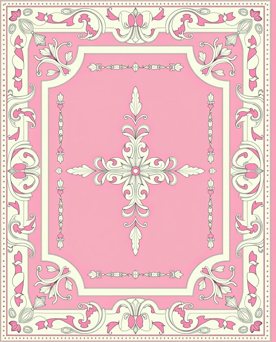 Elegant Pink Floral Scroll Pattern Rug