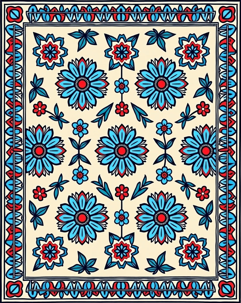 Bold Floral Medallion Pattern Rug