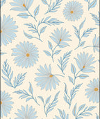Pastel Blue Floral Botanical Pattern Rug