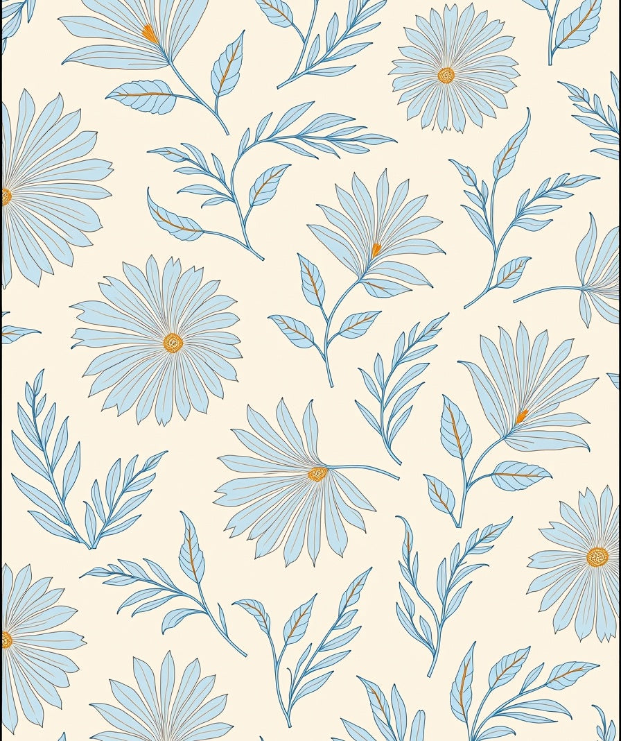Pastel Blue Floral Botanical Pattern Rug