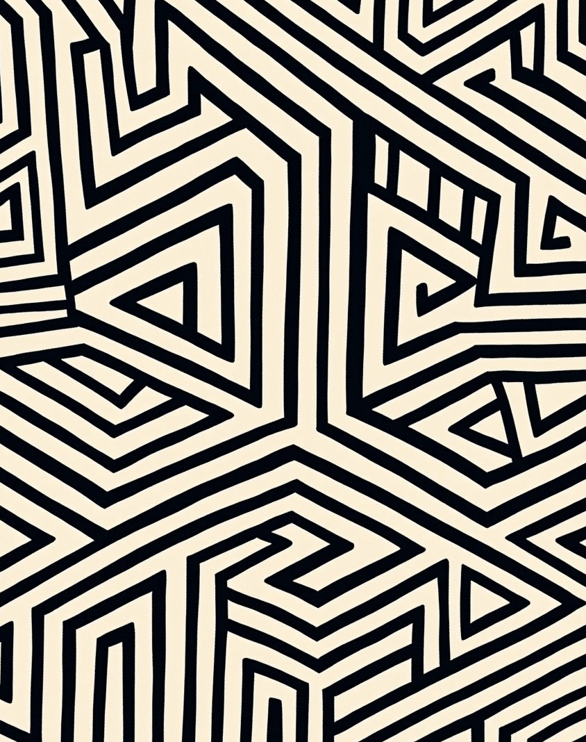 Abstract Geometric Black Stripe Pattern Rug
