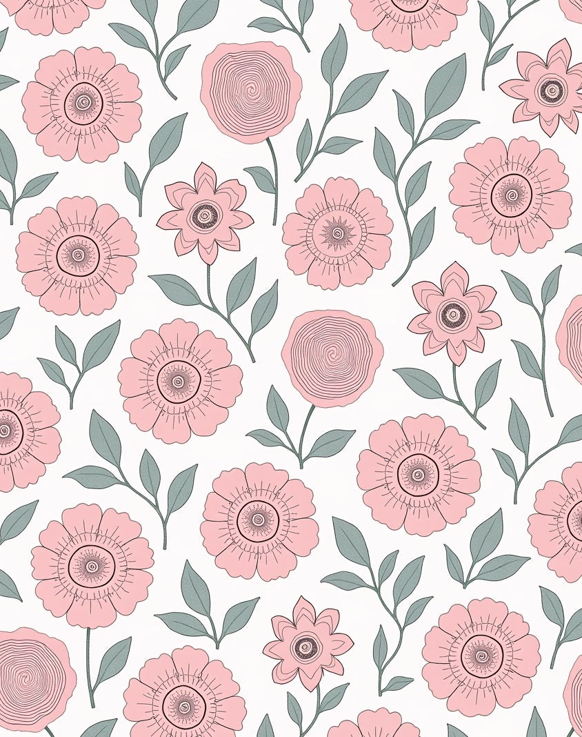 Whimsical Pink Floral Pattern Rug