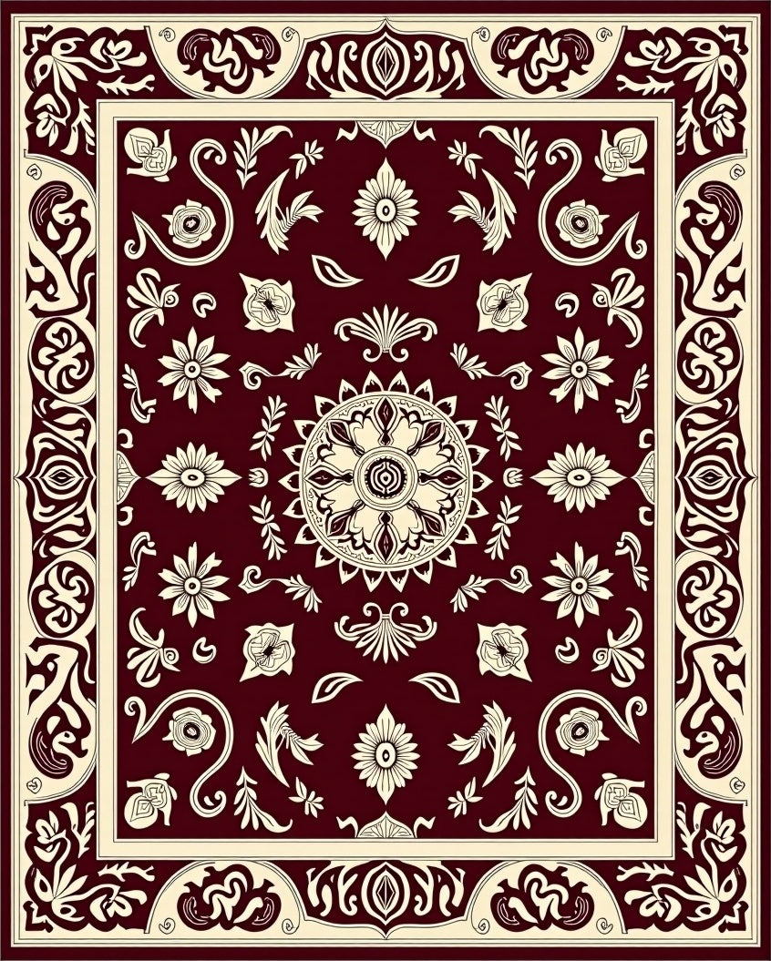 Ornate Floral Scrollwork Patterned Rug