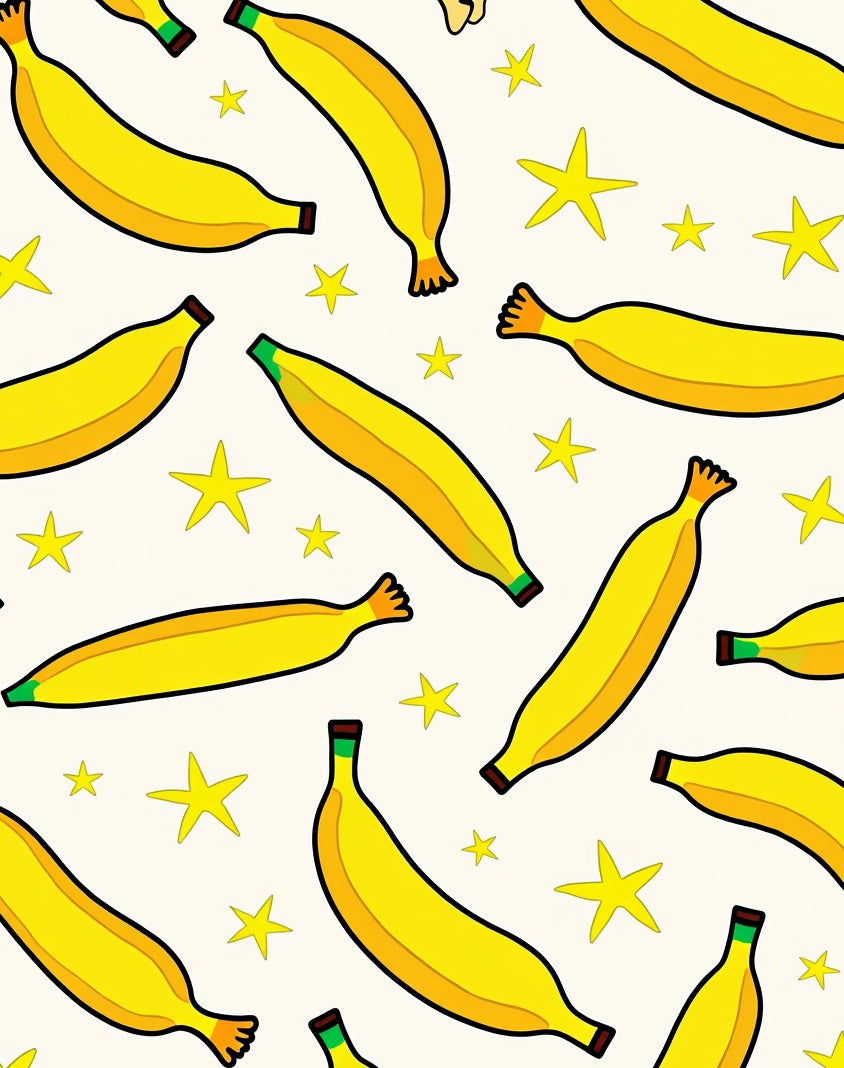 Whimsical Banana And Star Pattern Rug