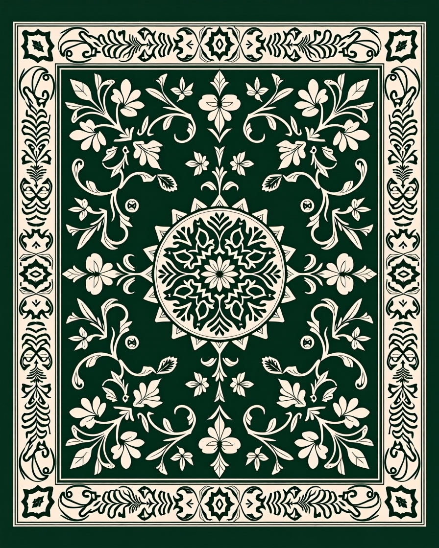 Elegant Floral Medallion Border Design Rug