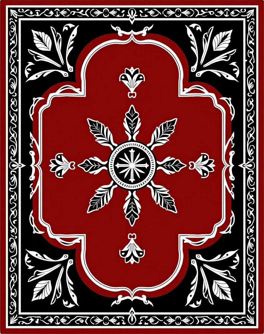 Elegant Red Black Floral medallion Design Rug