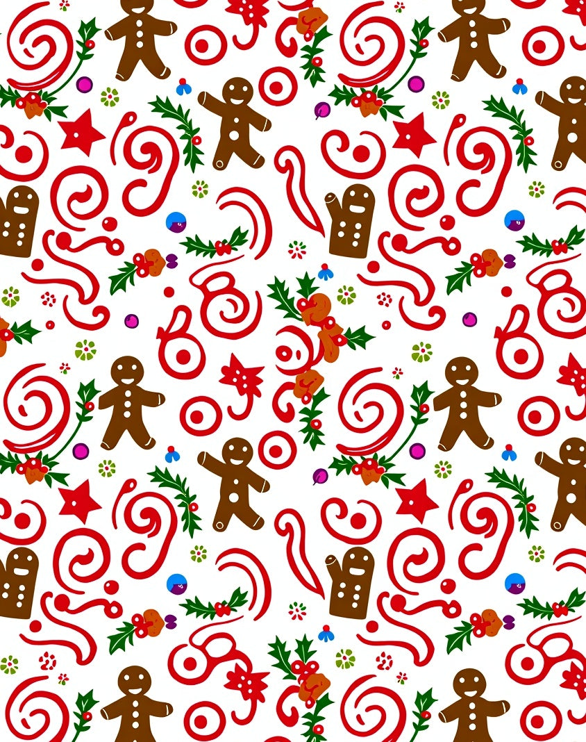 Festive Gingerbread Man Swirls Holly Rug