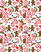 Festive Gingerbread Man Swirls Holly Rug