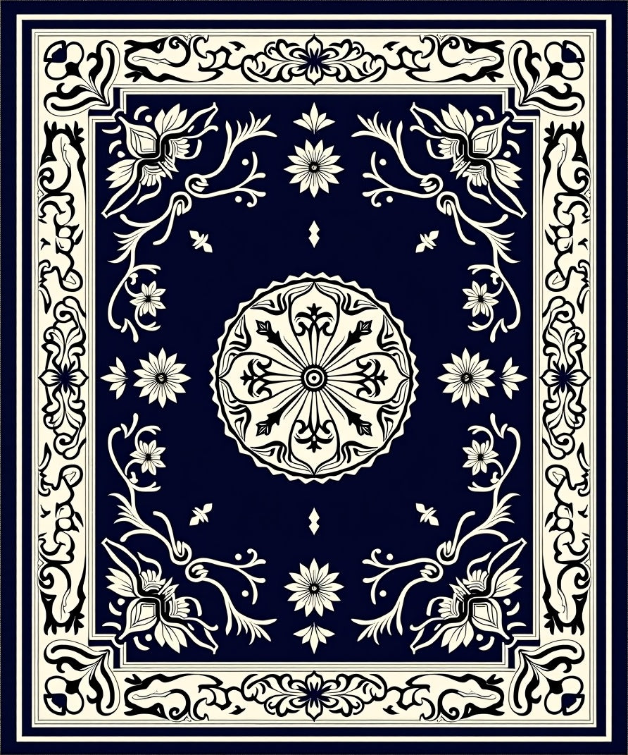 Antique Mandala Floral Border Design Rug