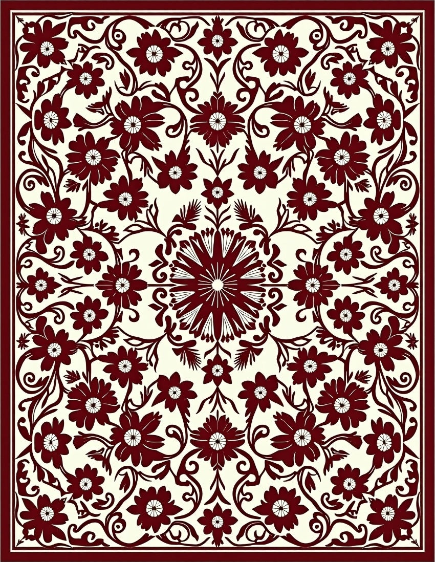Intricate Floral Vine Mandala Design Rug