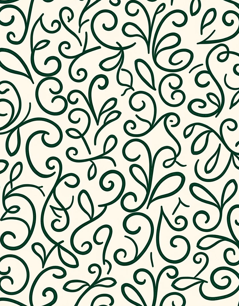Dark Green Vine Swirl Pattern Rug