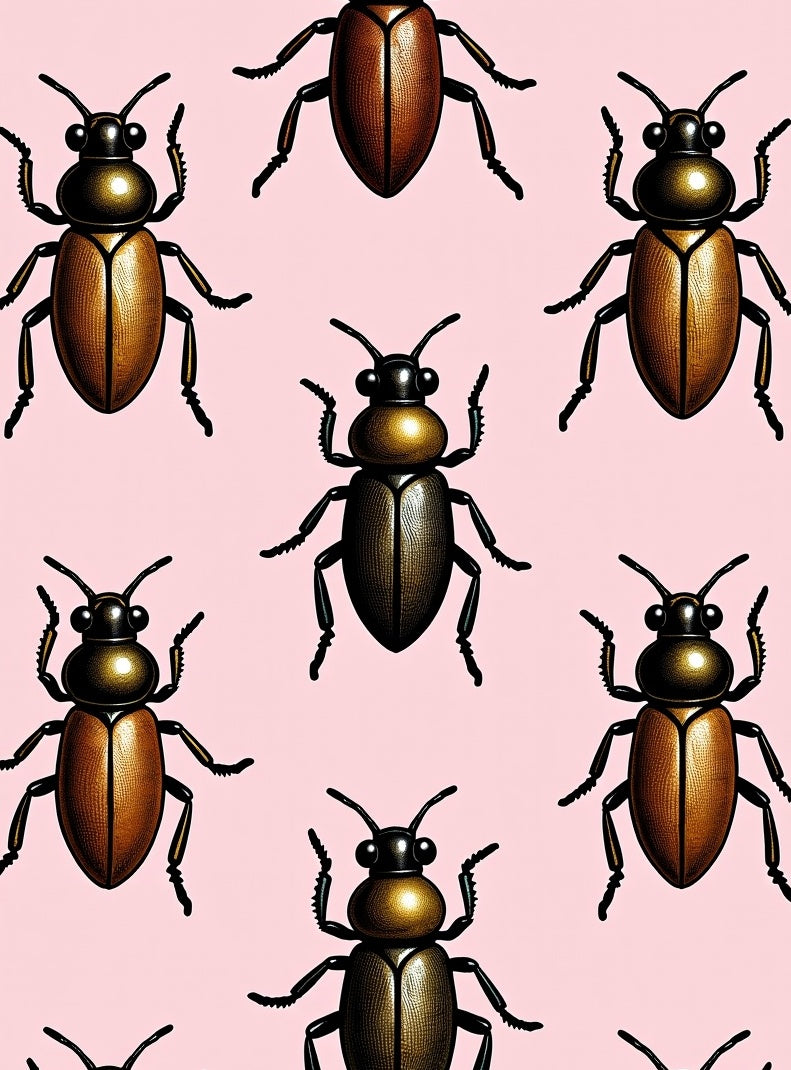 Bronze Beetle Pattern On Pink Background Rug