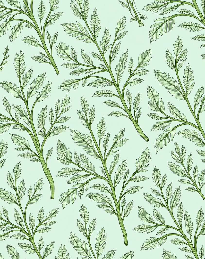 Green Leafy Branch Pattern Rug