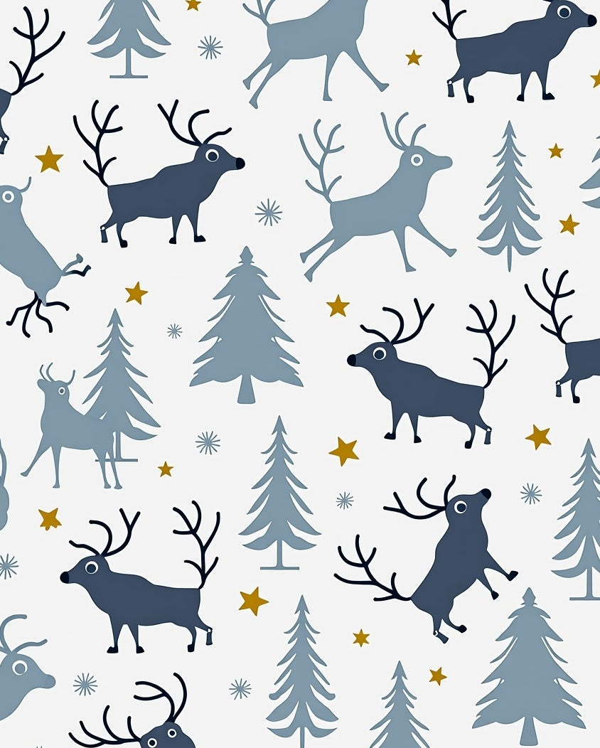 Woodland Reindeer And Trees Pattern Rug