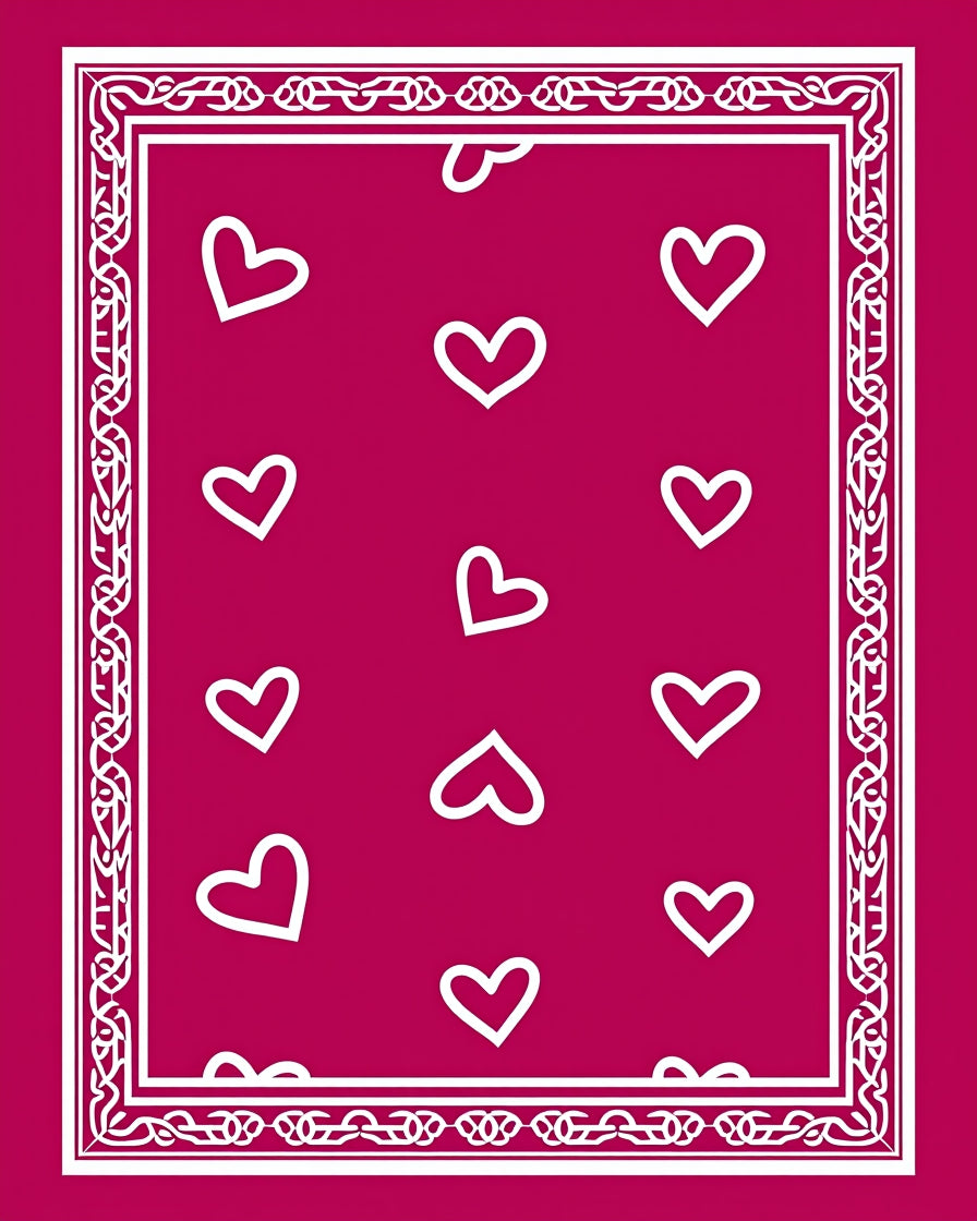 Pink Heart Pattern With Ornate Border Rug