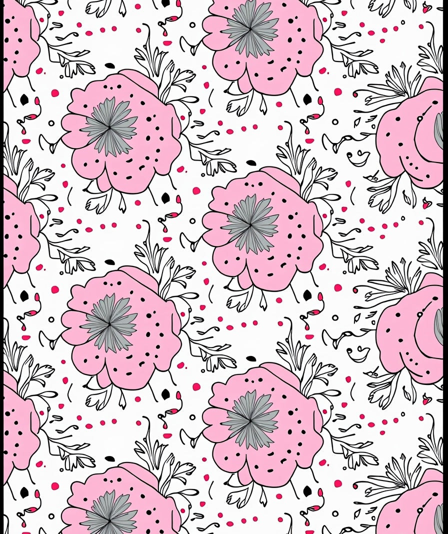 Pink Floral Dot Pattern Rug