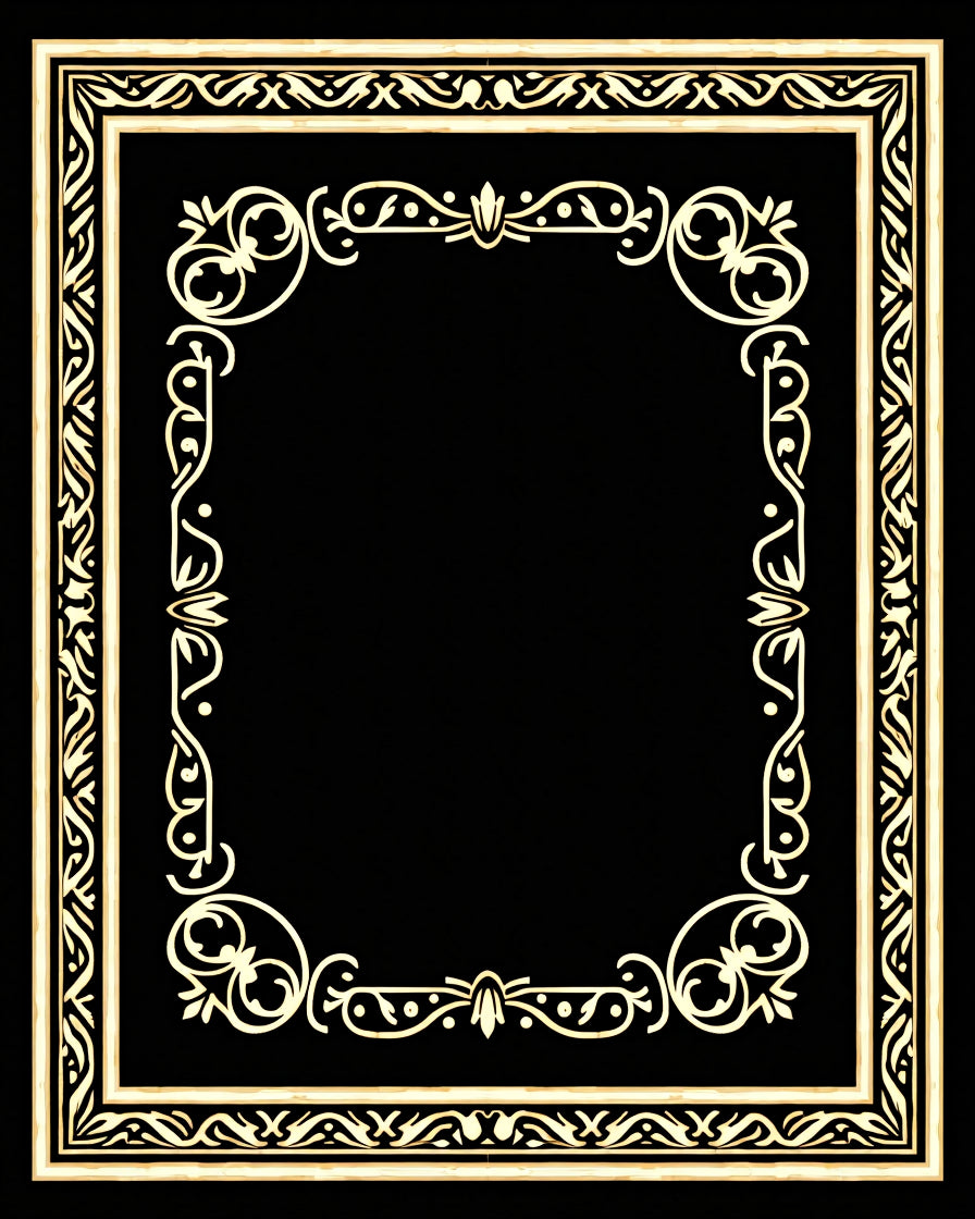 Elegant Gold Black Ornate Border Design Rug