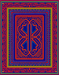 Vibrant Blue Red Geometric Frame Area Rug