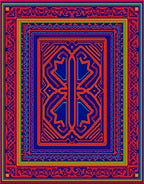 Vibrant Blue Red Geometric Frame Area Rug