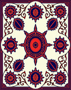Bold Red Blue Floral Medallion Design Rug